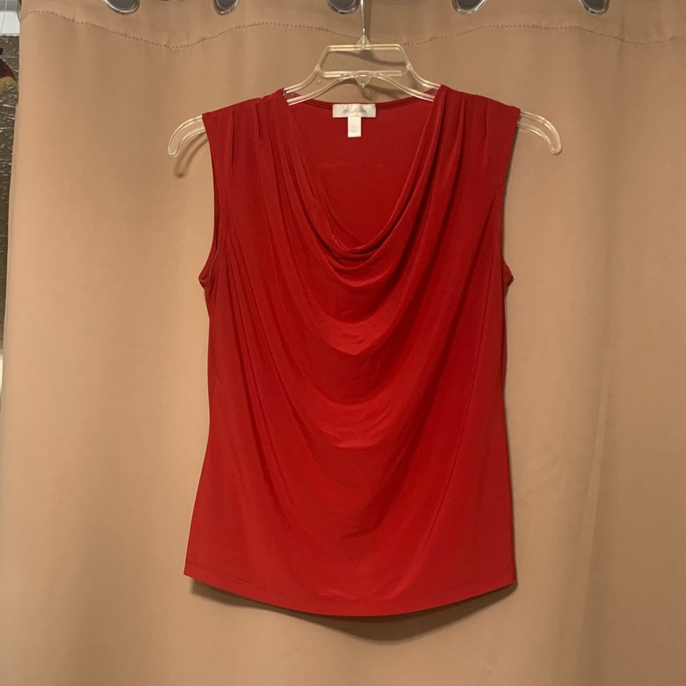 dressbarn Vibrant Red Drape Neck Sleeveless Blouse